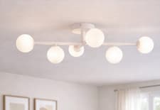 Image of 6 Light Bathroom Ceiling Light White Glass Globe Flush IP44 Modern Scandi G9 LED