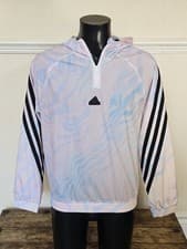 Image of Adidas FUTURE ICONS Allover Print 1/4 Zip HOODIE Size Small BNWT