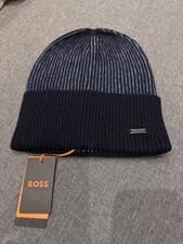 Image of Hugo Boss Kosmos Ribbed Beanie Hat in Navy Blue, Men’s One Size NEW