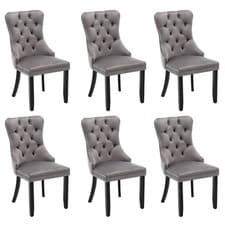 Image of Set of 6 Velvet Dining Chairs High Back Wooden Legs for Home Dining Room Kitchen