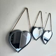 Image of *NO BOX* Set of Three Hanging Heart Decorative Mirrors Boho ShabbyChic Wall Home
