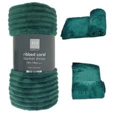 Image of Soft Ribbed Throw Blanket 130x170cm Plush Warm Sofa Bed Cosy Fleece Blanket Gree