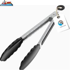 Image of SILICONE COOKING TONGS 9" & 12" INCH DUTY QUALITY NON-STICK STAINLESS STEEL UK