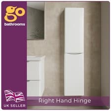 Image of White Gloss Tall Wall Mounted Bathroom Storage Cabinet 2 Door RH Unit 150cm