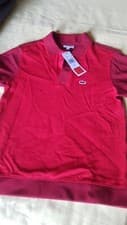Image of LACOSTE Unusual Cuffed Red Polo Shirt Age 12 NWT rrp £55