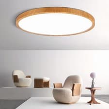 Image of LED Flush Mount Ceiling Light 24W 5000K Daylight Wood Grain 12” Modern