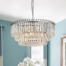 Image of Modern Luxury 3-Tiers Crystal Chandelier Round 9-Light Pendant Light Fixtures UK