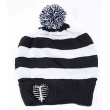 Image of Heartless Rayne Striped Beanie Hat with Pom Pom Punk Rocker Emo Alt Grunge