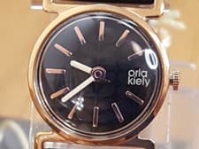 Image of Ladies Retro Design Rose-Gold Orla Kiely Cecelia Black Leather Watch OK2044 BNIB