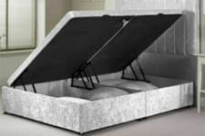Image of Crushed Velvet Upholstered Gas Lift Ottoman Storage Bed Frame with Headboard