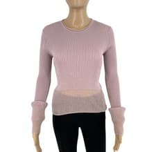 Image of DIESEL Women Pink Stretch M-SLESH Wool Cotton Crew Neck Long Sleeves Top Size L