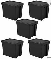 Image of Storage Box Wham Crystal 24 Litre Box & Lid, 5 Pack, Clear with Black Lid