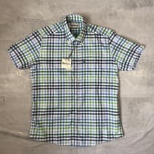 Image of Barbour Blue Green Check Cotton Short Sleeve Shirt Size Medium BNWT