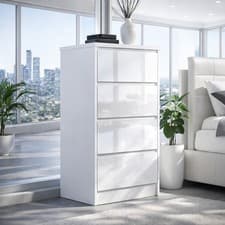 Image of High Gloss 4 drawer White chest Unit Modern Handleless Design - H99cm X W40cm