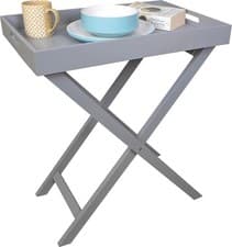 Image of Folding Kitchen Bedroom Food Serving Butlers Removable Tray Side Table- Grey