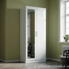 Image of 2 Door Wardrobe with Mirror High Gloss Large Storage 5 Colors Cupboard Furniture