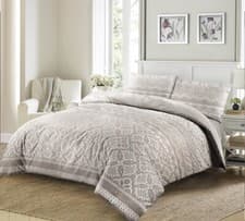 Image of Grey Aztec Printed Duvet Quilt Cover Bedroom Bedding Set Single Double King