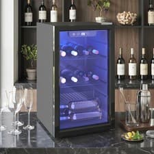 Image of 68L Wine Cooler, 24 Bottle Wine Fridge with Glass Door, LED Light, Black