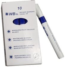 Image of WB Drywipe Pen Markers Dry Slim Line Fine Chisel Tip - Blue (Pack of 10)