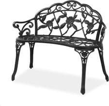 Image of Outdoor Blooming Roses 2 Seater Bench Cast Iron Anti Slip Feet Scrolled Armrest