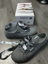 Image of NEW BOXED RARE Superga Grey Wool double laced ribbon trainers UK8