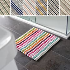 Image of Striped Chunky Bobble Shower Mat 50 x 50cm - Luxury Microfibre Square Bath Mat