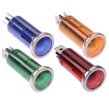 Image of 4 Pack Red Blue Green Amber 12V 12.5mm Panel Indicator Light