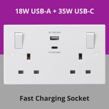 Image of Double Switched Socket 13A 2 Gang with 2 USB A C Charger Knightsbridge SN9003