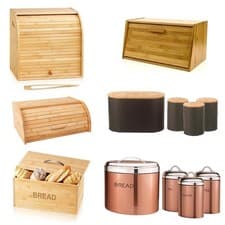 Image of Bamboo Wooden Bread Bin Lift Up Lid Loaf Handle Double Layer Food Storage Box
