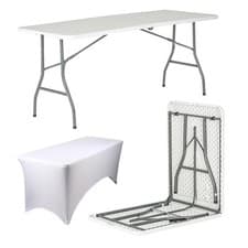 Image of Folding Camping Picnic Table with Fitted Tablecloth 180cm (6ft) BBQ Party Event