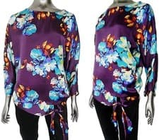 Image of BARGAIN!!! M&CO 💕 NEW BEAUTIFUL PURPLE & BLUE FLORAL SIDE TIE TOP SIZE 16