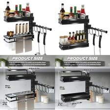Image of Spice Rack Basket Kitchen Corner Shelf Organiser Storage Hooks Wall Holder Caddy