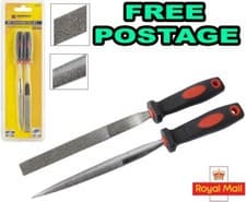 Image of 2pc Diamond File Set 120 Grit 4" Half Round Taper & Flat Stone Glass Metal