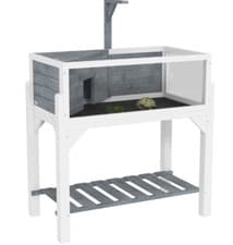 Image of PawHut Wooden Tortoise House with Storage Shelf Clear Observation Windows Grey