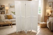 Image of 4 Panel Room Divider Partition Screen Wooden Slat Privacy Separator Wall White