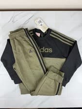Image of NEW Adidas Kids Tracksuit Set Khaki Black Crewneck Sweatshirt Joggers 7-8 Years