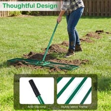 Image of 106x25cm Green Metal Lawn Rake Heavy Duty Ground Smoothing Tool