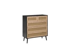 Image of Croxley 5 & 7 Drawer of Chest Rattan-Black & Oak