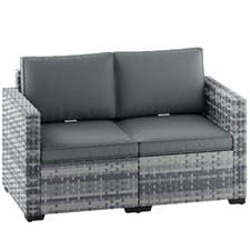 Image of Outsunny 2 Seater Rattan Garden Sofa with Deep Seat, Wide Arms, Mixed Grey
