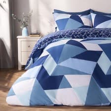 Image of OHS Geometric Shapes Duvet Cover with Pillowcase Set Bedding Quilt - Navy