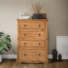Image of Corona Chest of Drawers Compact 4 Drawer Chest Solid Wood Pine Wooden Bedroom