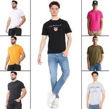 Image of Gant T Shirts Mens Short Sleeve Tee Casual Solid Crew Neck Cotton Classic Top