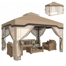 Image of Outsunny 3 x 3.6 m Garden Gazebo with Shelves, UPF50+ Permanent Gazebo
