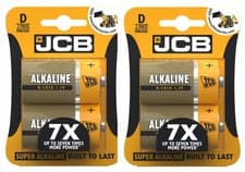 Image of JCB Super Alkaline D Batteries 4x Long Lasting Cells for Remote Controls