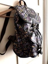 Image of Barbour Oilcloth Large Backpack with flower design Leather details Fabric lining