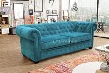 Image of Brand New Imperial Chesterfield 2 Seater Sofa Bed Fabric Grey Cream Teal