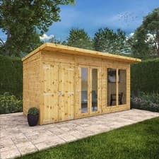 Image of Pent Summerhouse with Side Shed Shiplap Wooden Garden Room 14 x 6 14ft Waltons 