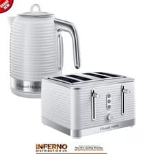 Image of RUSSELL HOBBS Inspire 1.7L Jug Kettle & 4 Slice Toaster Matching Set In White