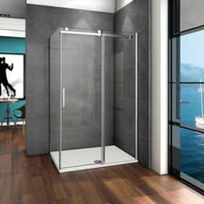 Image of Aica Frameless Sliding Shower Enclosure Door and Tray 1950 Glass Screen Cubicle