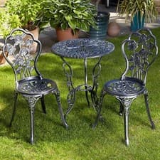 Image of Bistro Set Outdoor Patio Garden Furniture Round Table and 2 Chairs Metal Frame